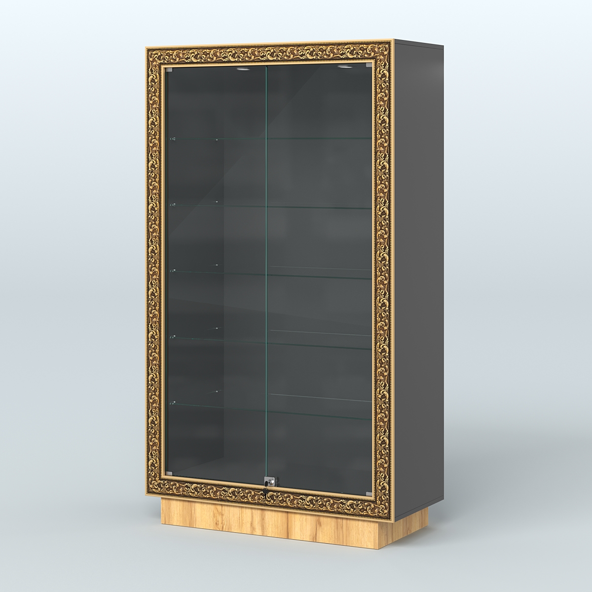 Низкая витрина с декором и прозрачными дверками НБА-505 Черный и Дуб Золотистый 10-U1148