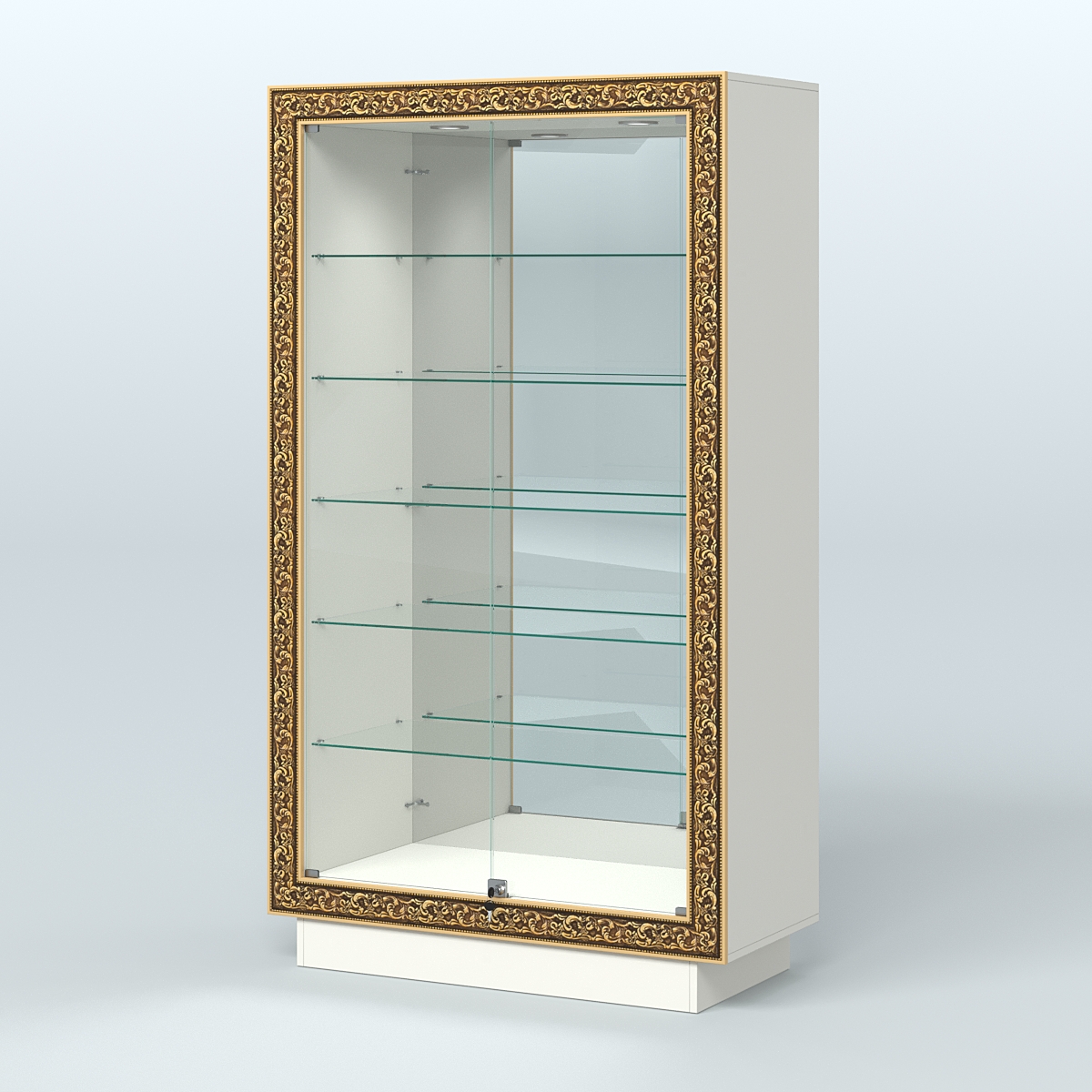 Низкая витрина с декором и задней зеркальной стенкой НБА-507 Белый