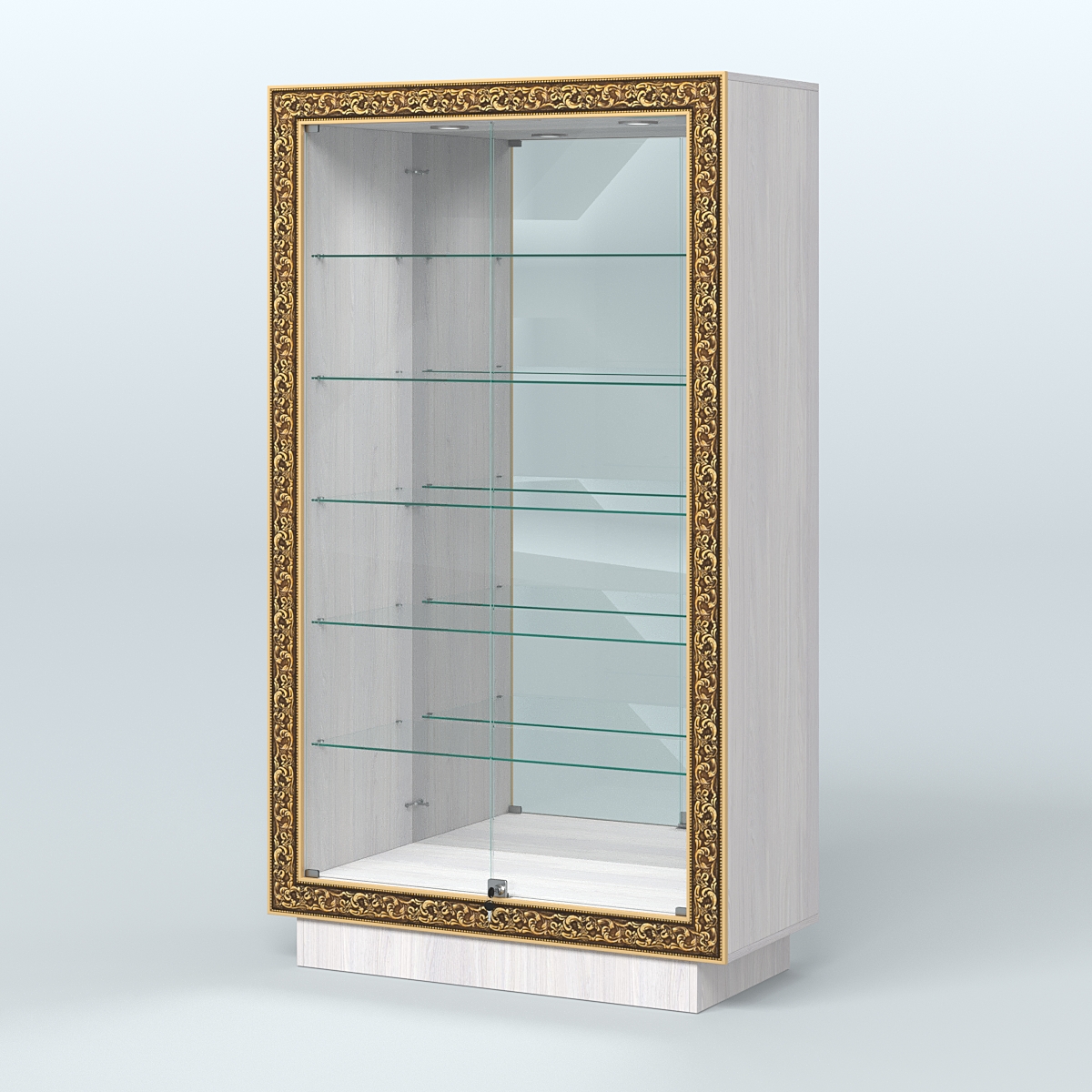 Низкая витрина с декором и задней зеркальной стенкой НБА-507 Ясень Анкор светлый