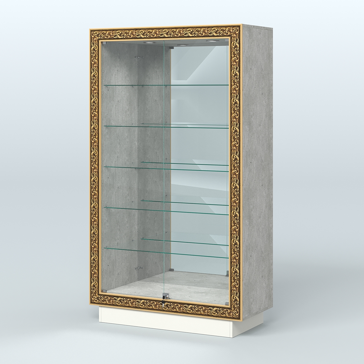 Низкая витрина с декором и задней зеркальной стенкой НБА-507 Метрополитан Грей + Белый