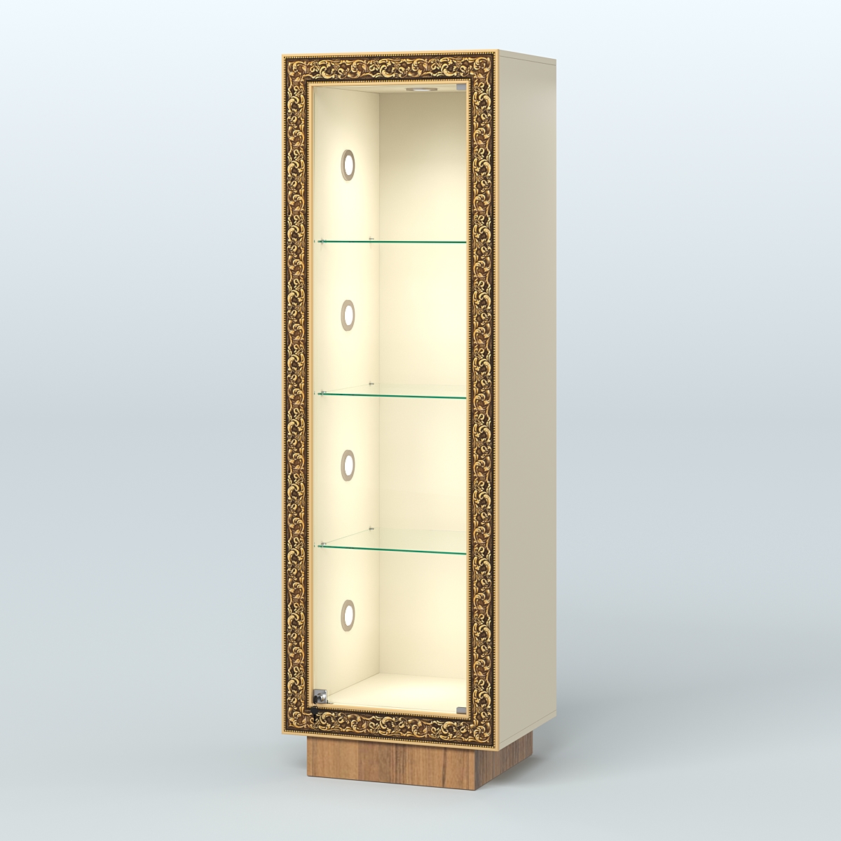 Низкая витрина с декором на цоколе НБА-1С Крем Вайс + Орех