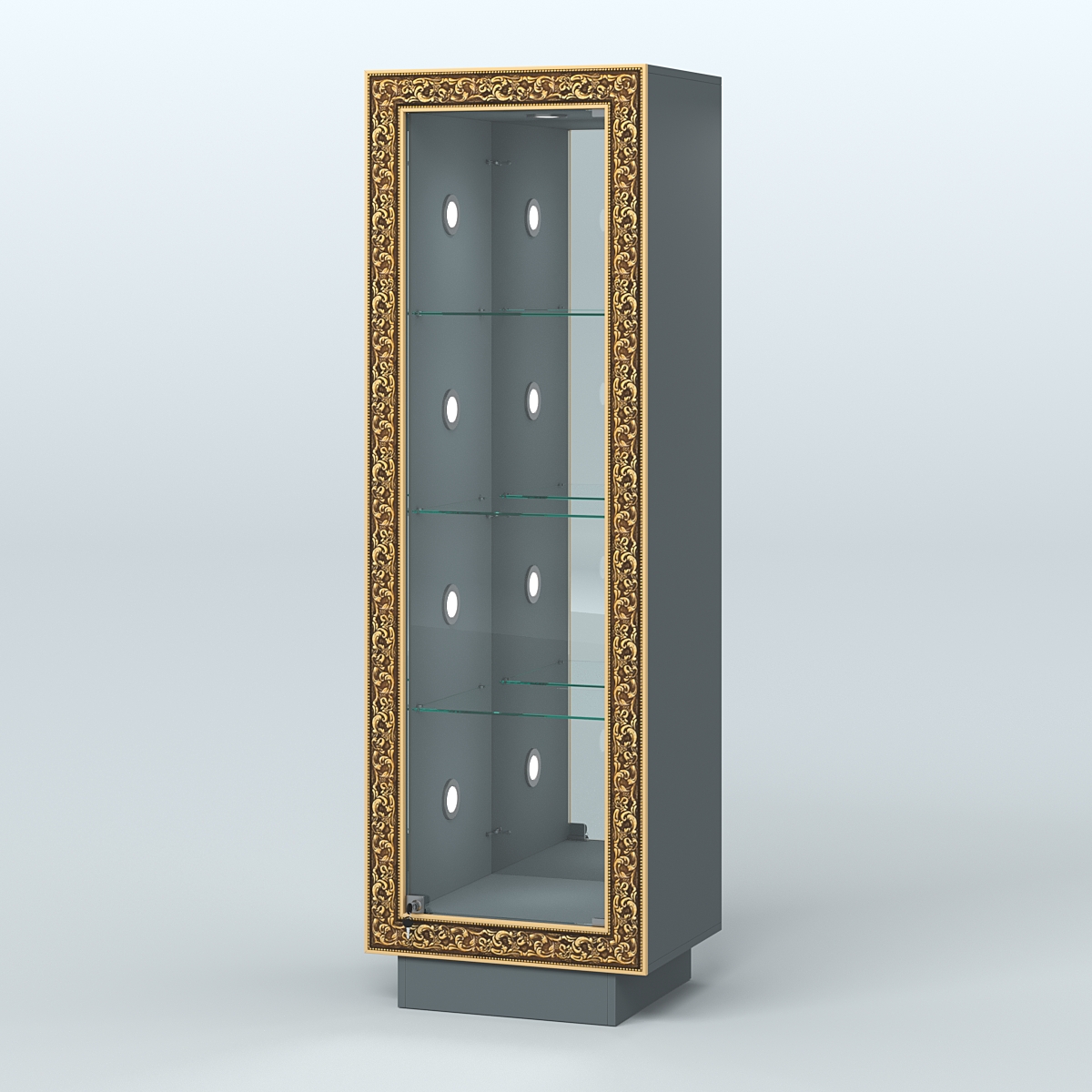 Низкая витрина с декором и диодной подсветкой НБА-3С Темно-Серый