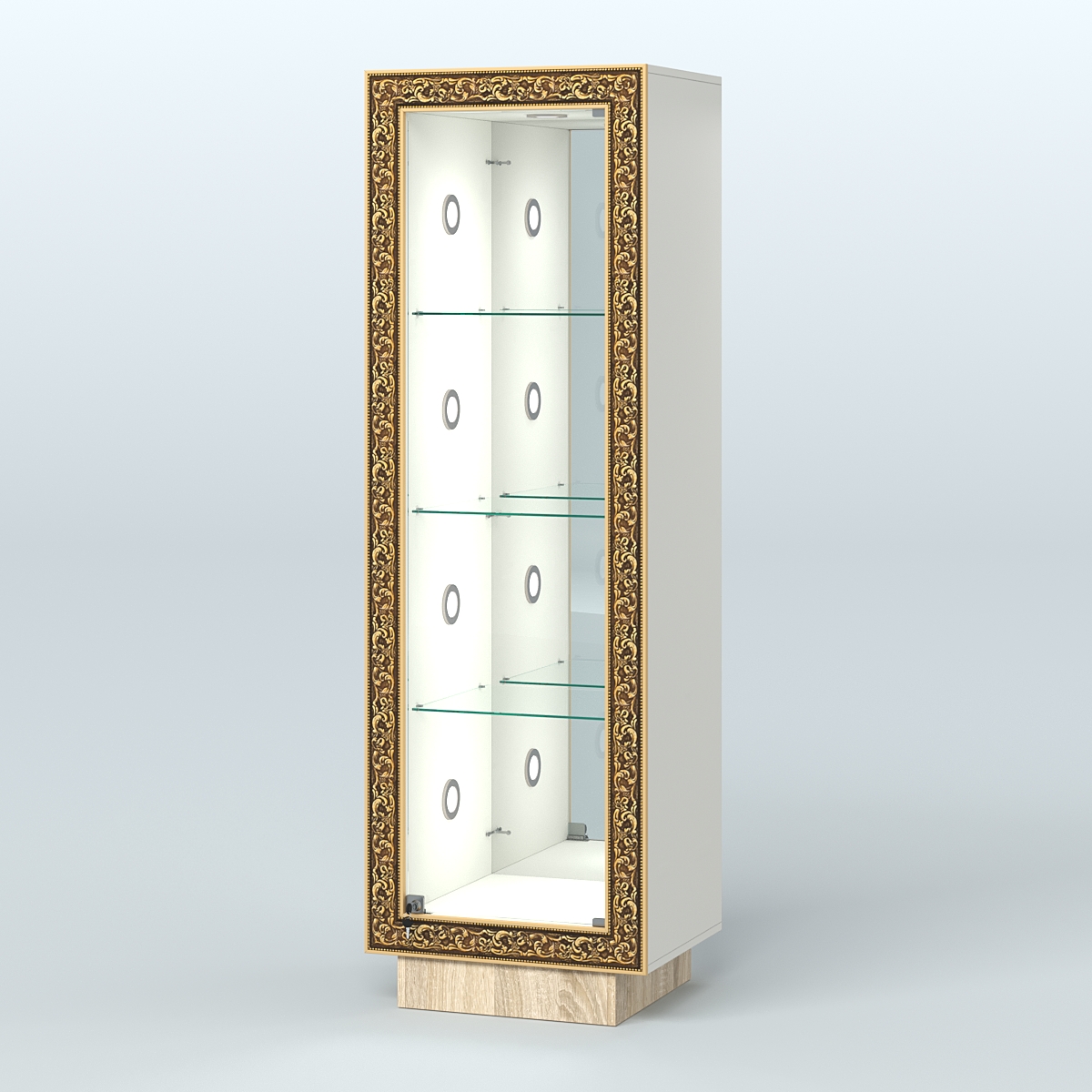 Низкая витрина с декором и диодной подсветкой НБА-3С Белый + Дуб Сонома