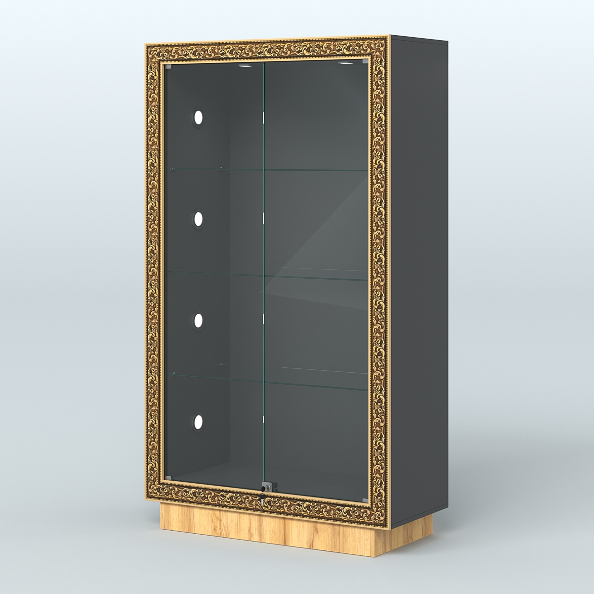 Низкая закрытая витрина с декором НБА-5С Черный и Дуб Золотистый 10-U1148
