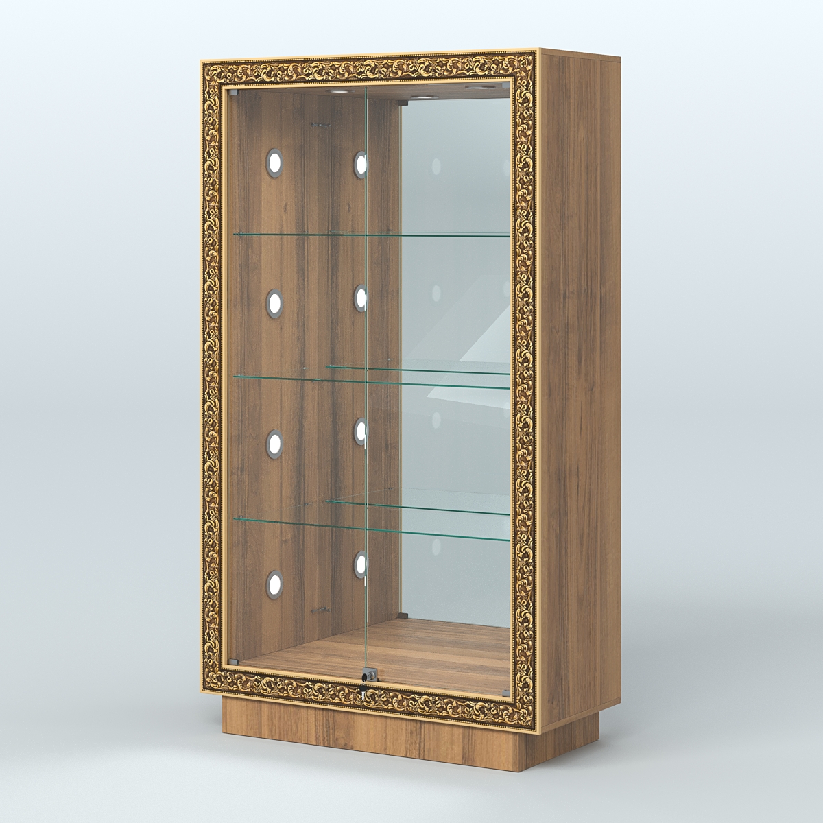 Низкая выставочная витрина с декором НБА-7С Орех