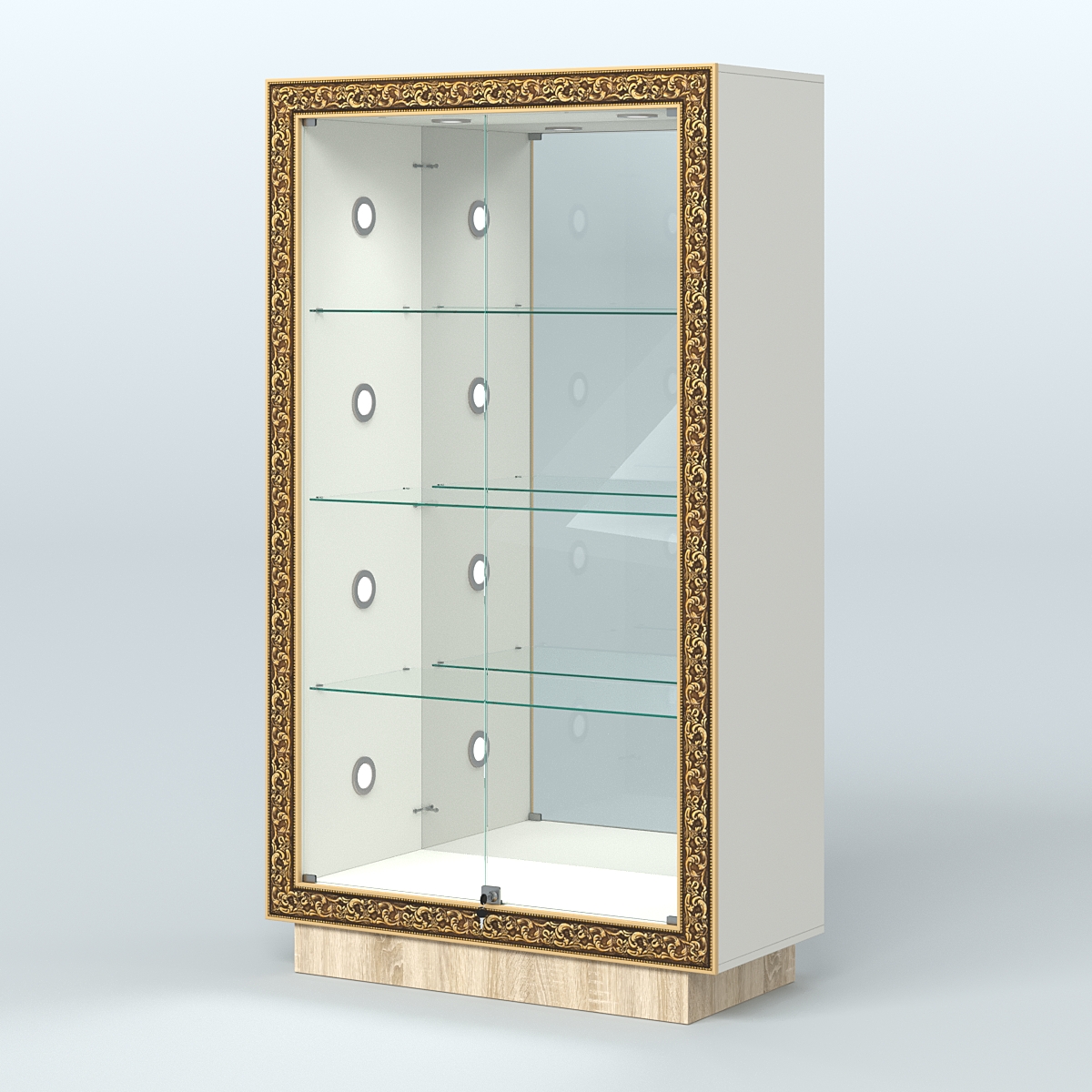 Низкая выставочная витрина с декором НБА-7С Белый + Дуб Сонома