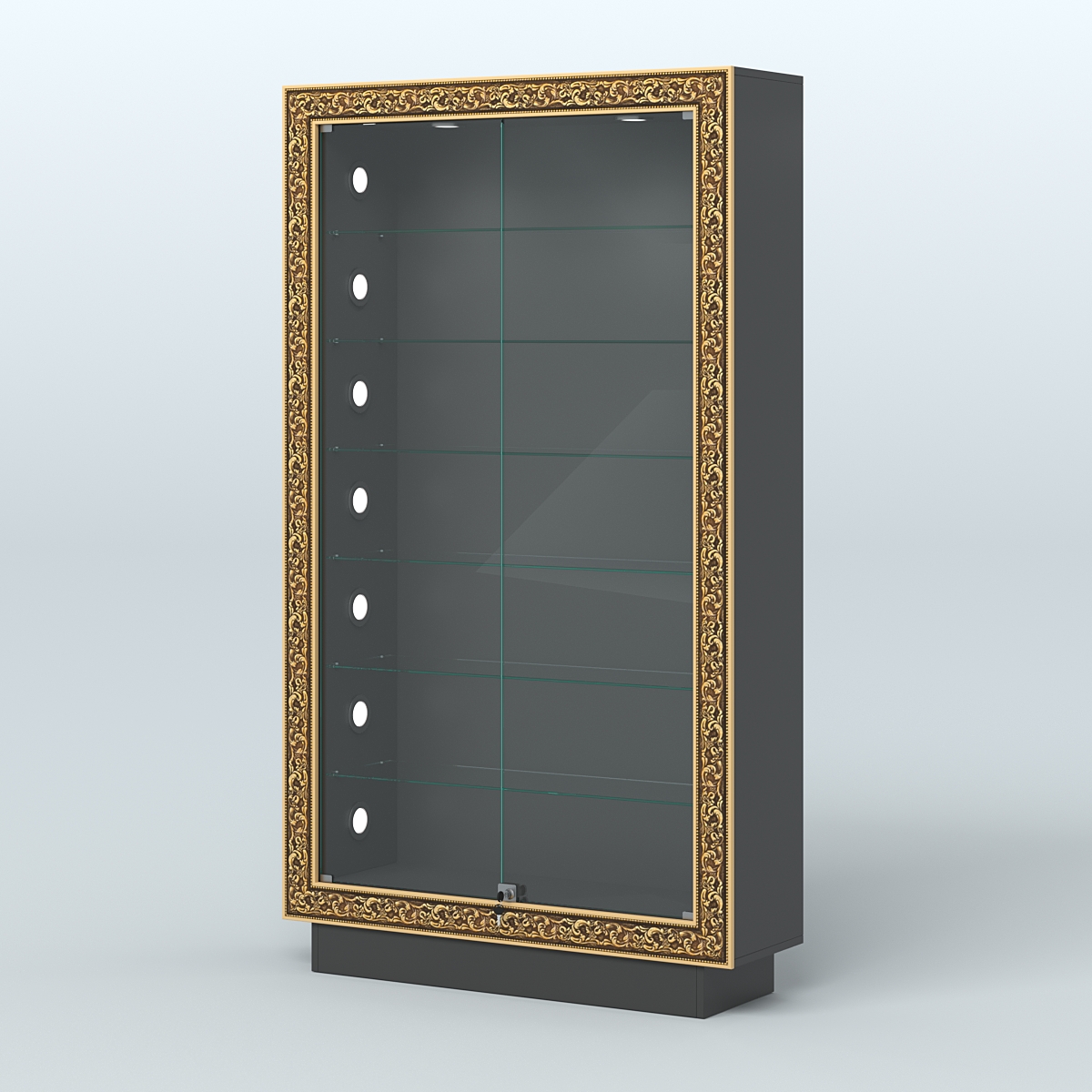 Низкая витрина с декором и шестью прозрачными полками НБА-9С Черный