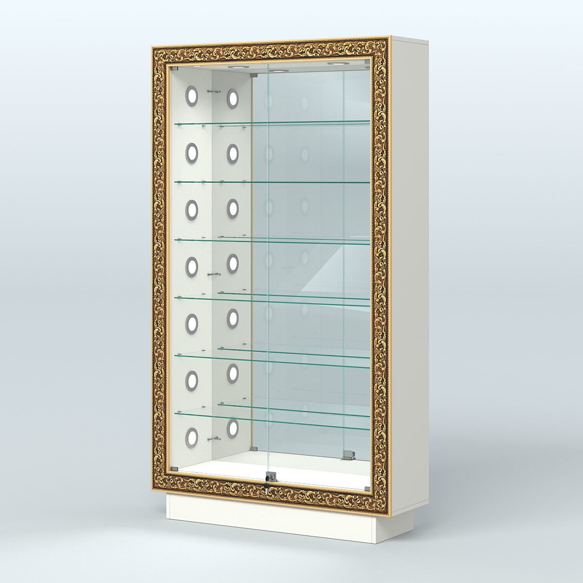 Низкая витрина с декором и шестью стеклянными полками НБА-11С Белый