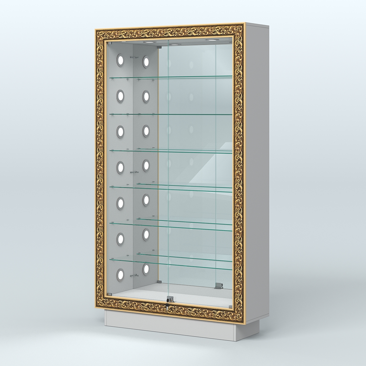 Низкая витрина с декором и шестью стеклянными полками НБА-11С Серый