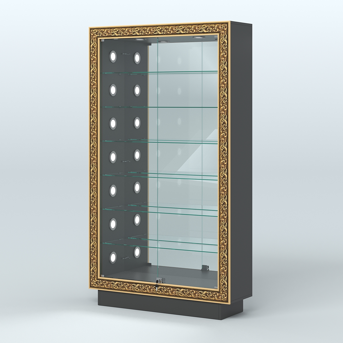 Низкая витрина с декором и шестью стеклянными полками НБА-11С Черный