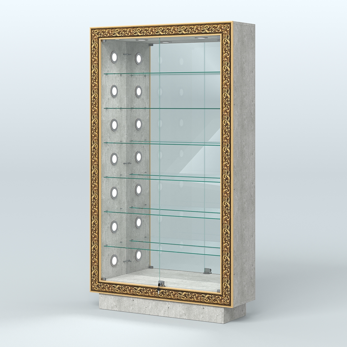 Низкая витрина с декором и шестью стеклянными полками НБА-11С Метрополитан Грей