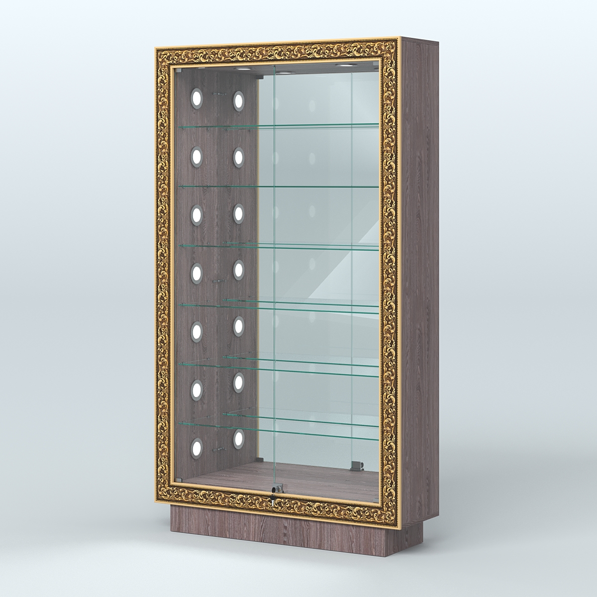 Низкая витрина с декором и шестью стеклянными полками НБА-11С Ясень Анкор темный