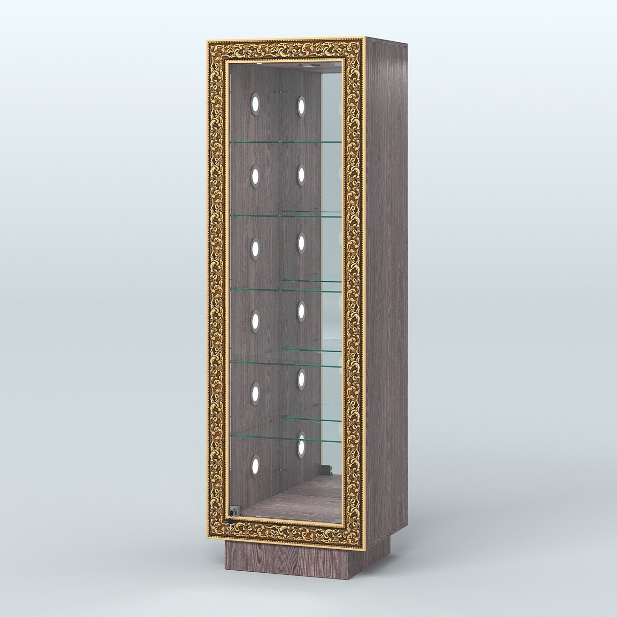 Низкая пристенная витрина с декором НБА-503С Ясень Анкор темный