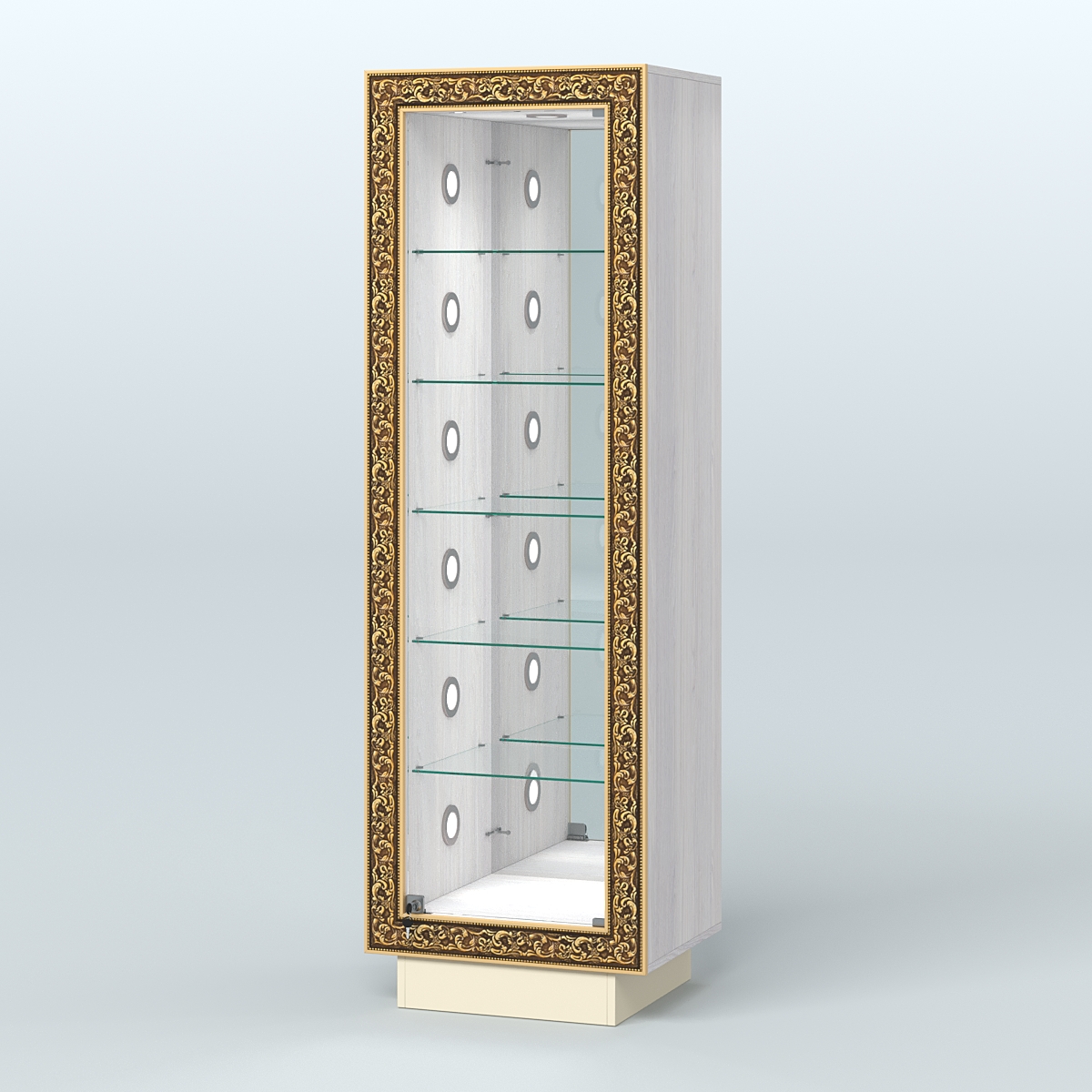 Низкая пристенная витрина с декором НБА-503С Ясень Анкор светлый и Крем Вайс