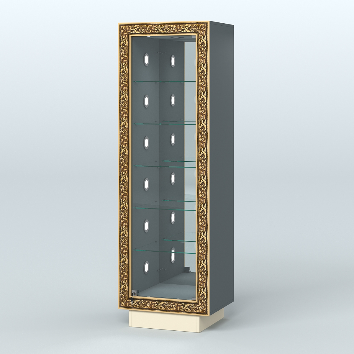 Низкая пристенная витрина с декором НБА-503С Темно-серый и Крем Вайс U2601-U2236