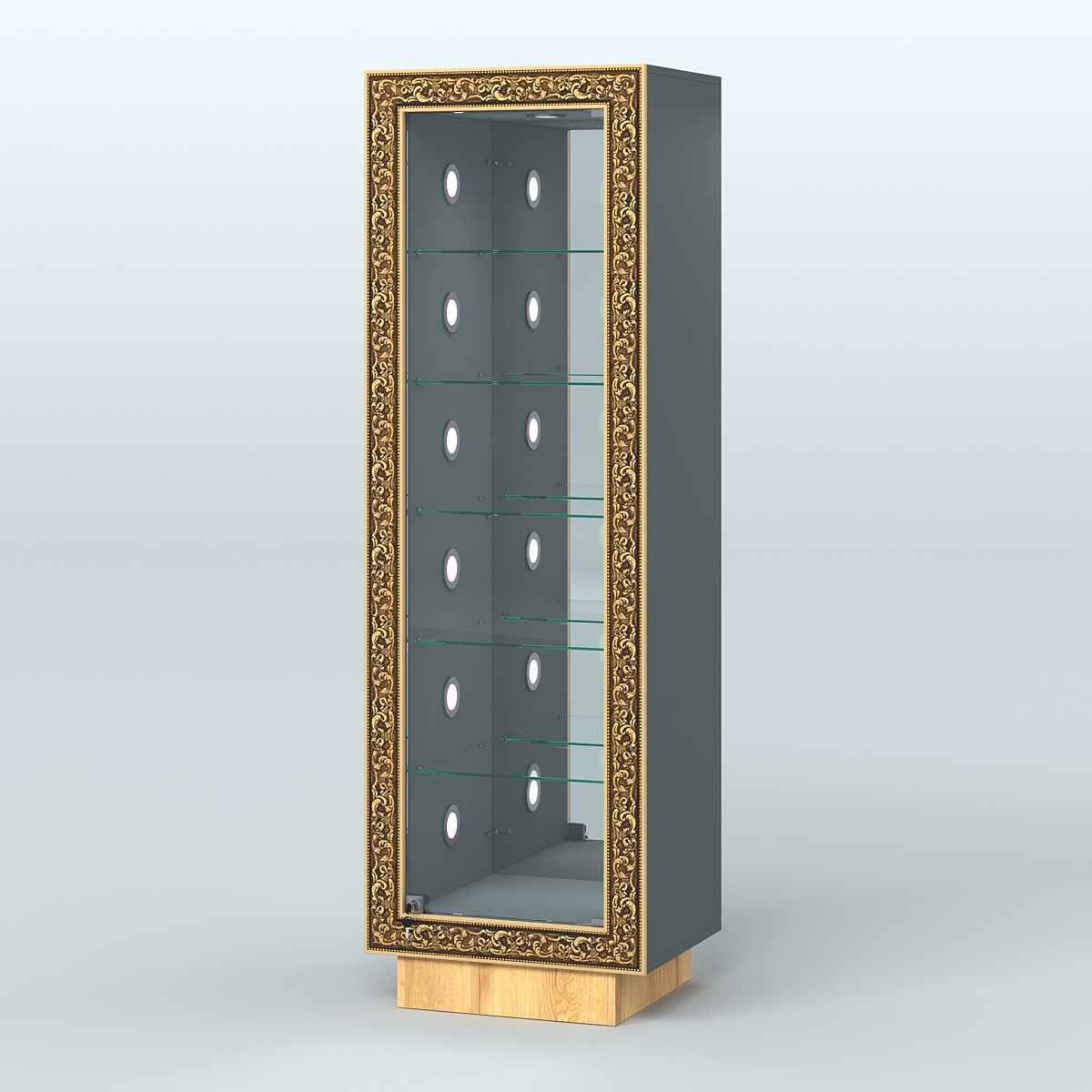 Низкая пристенная витрина с декором НБА-503С Темно-Серый  + Дуб Золотистый