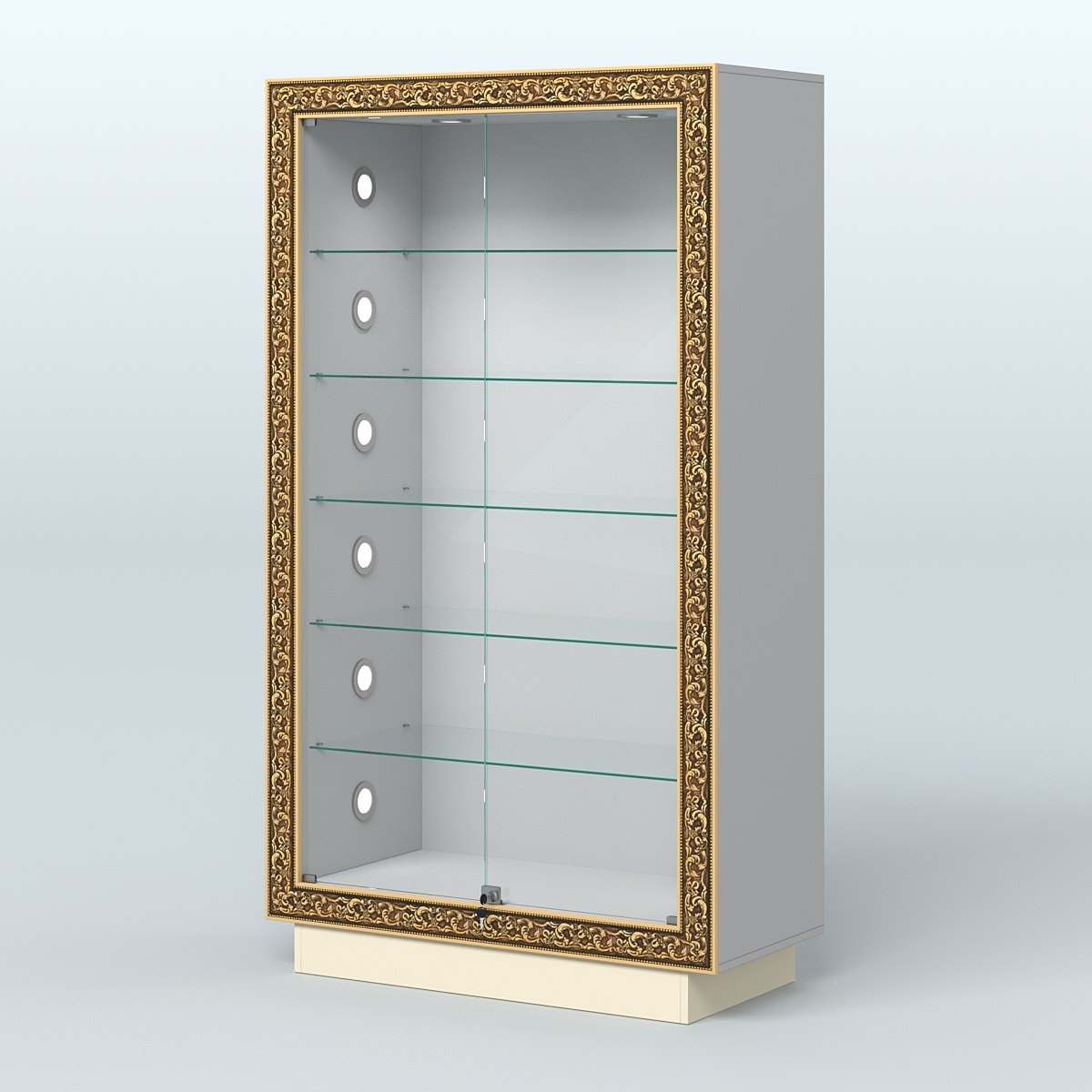 Низкая витрина с декором и замком НБА-505С Серый + Крем Вайс