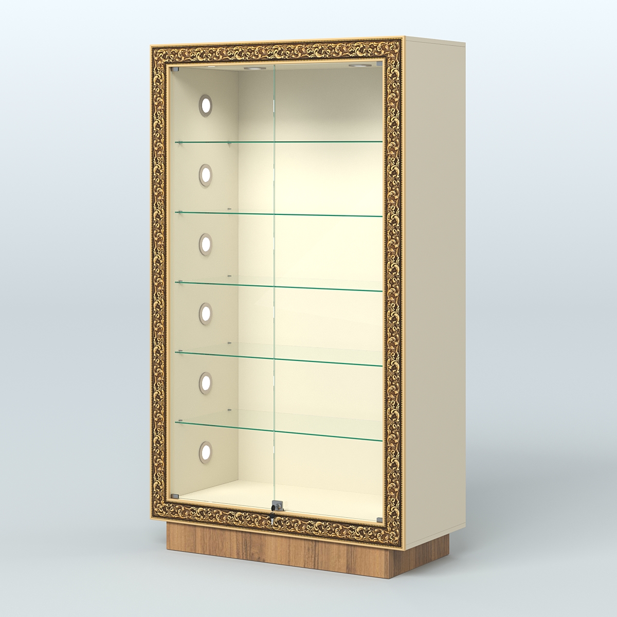 Низкая витрина с декором и замком НБА-505С Крем Вайс + Орех