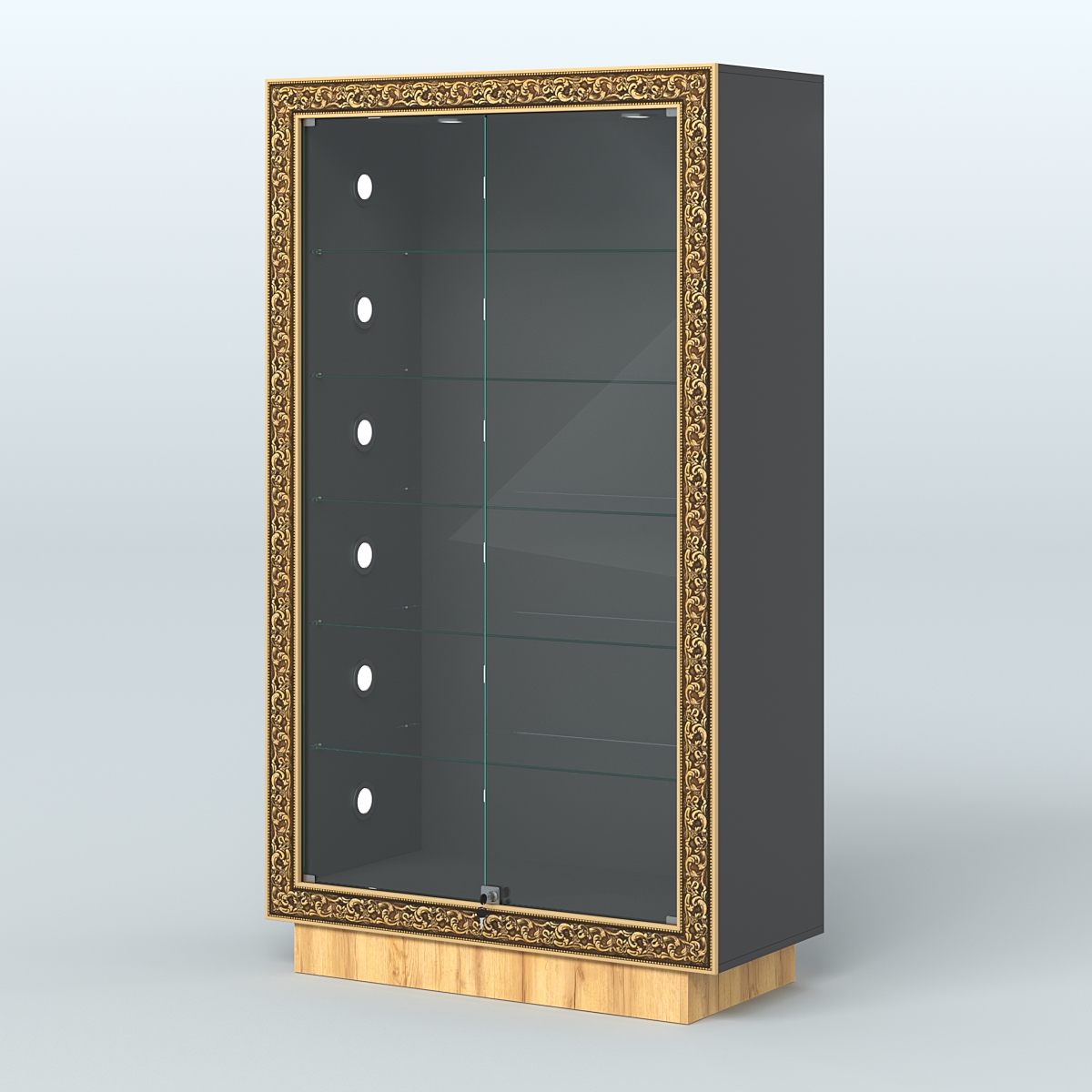 Низкая витрина с декором и замком НБА-505С Черный и Дуб Золотистый 10-U1148