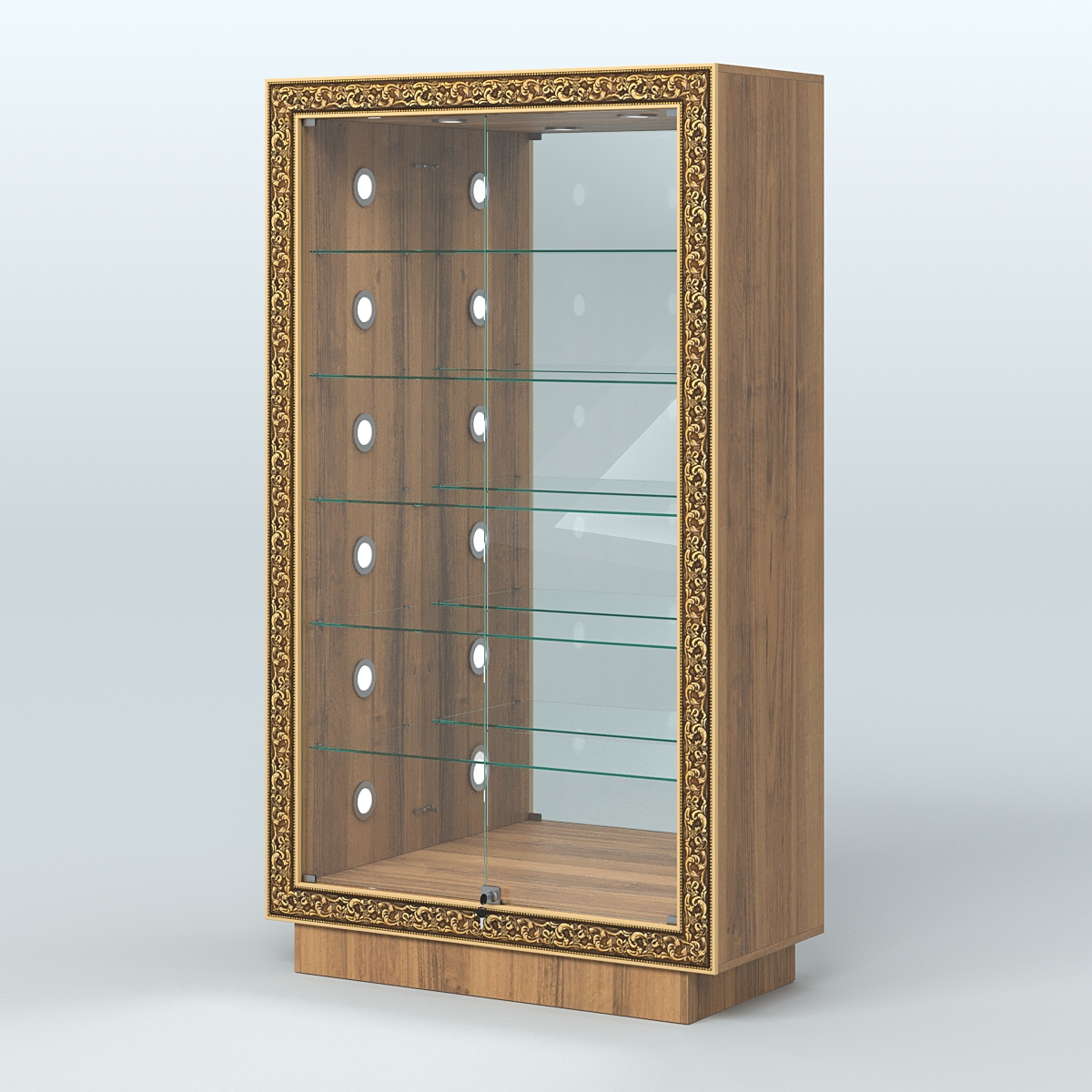 Низкая торговая витрина с декором НБА-507С Орех