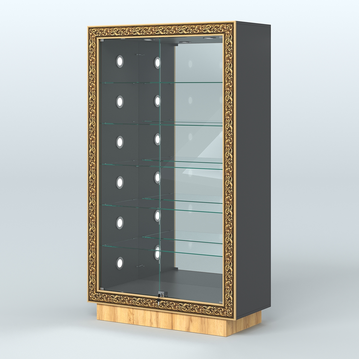 Низкая торговая витрина с декором НБА-507С Черный и Дуб Золотистый U1148