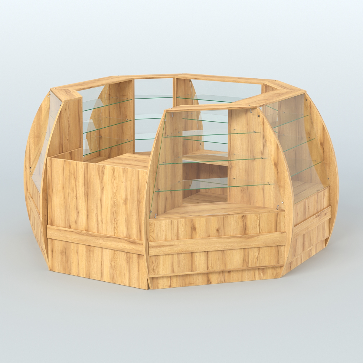 Торговый островок из стекла и дсп БРИЗ закругленный №1 Дуб Золотистый