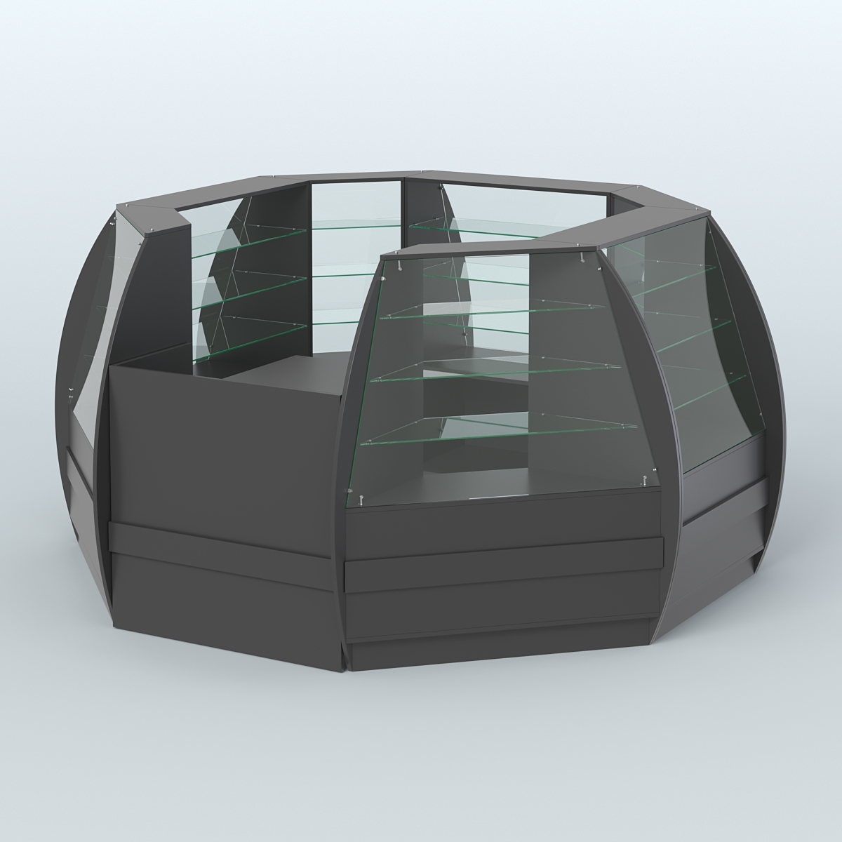 Торговый островок из стекла и дсп БРИЗ закругленный №1 Черный