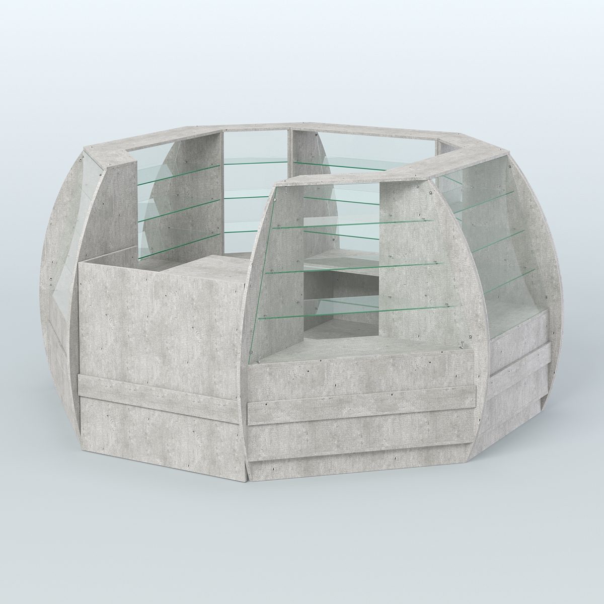 Торговый островок из стекла и дсп БРИЗ закругленный №1 Метрополитан Грей