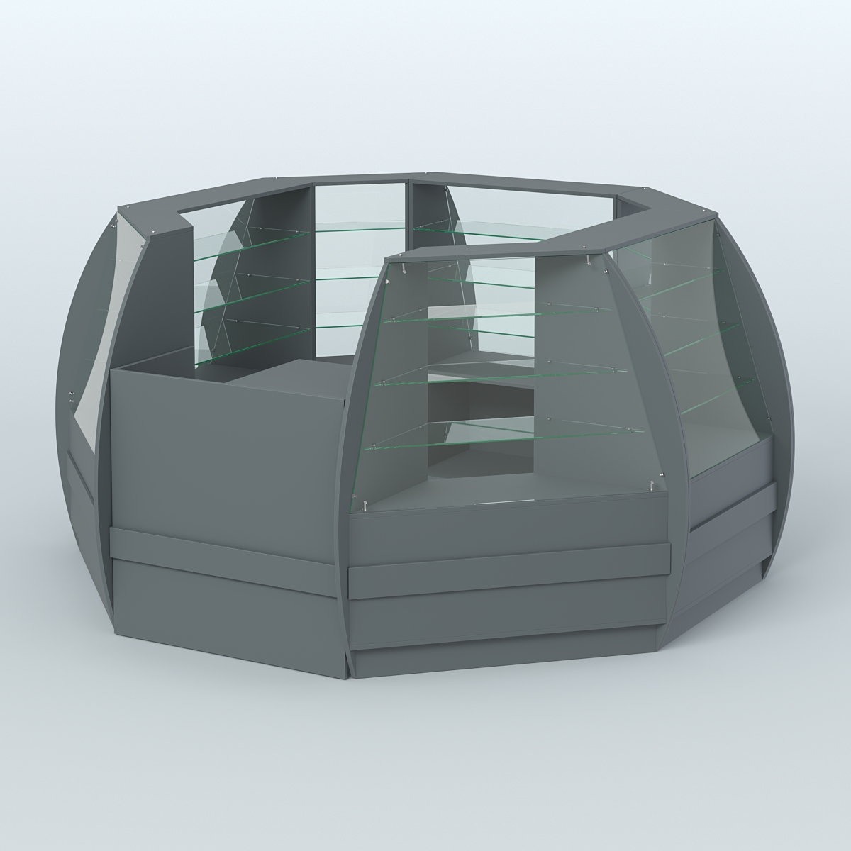 Торговый островок из стекла и дсп БРИЗ закругленный №1 Темно-Серый