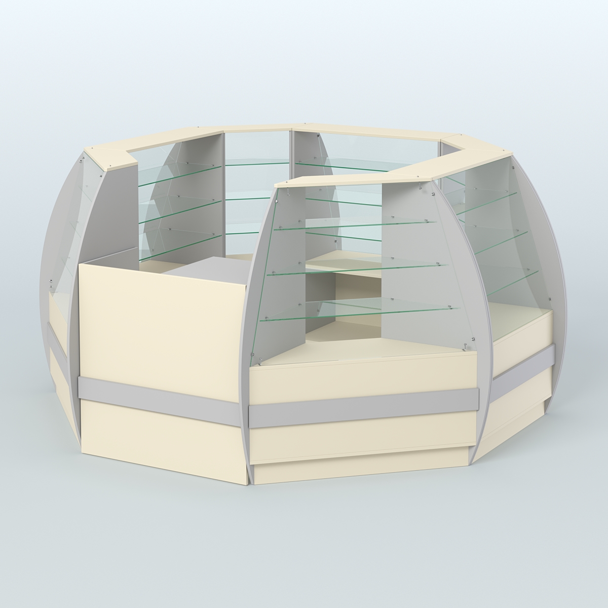 Торговый островок из стекла и дсп БРИЗ закругленный №1 Серый + Крем Вайс