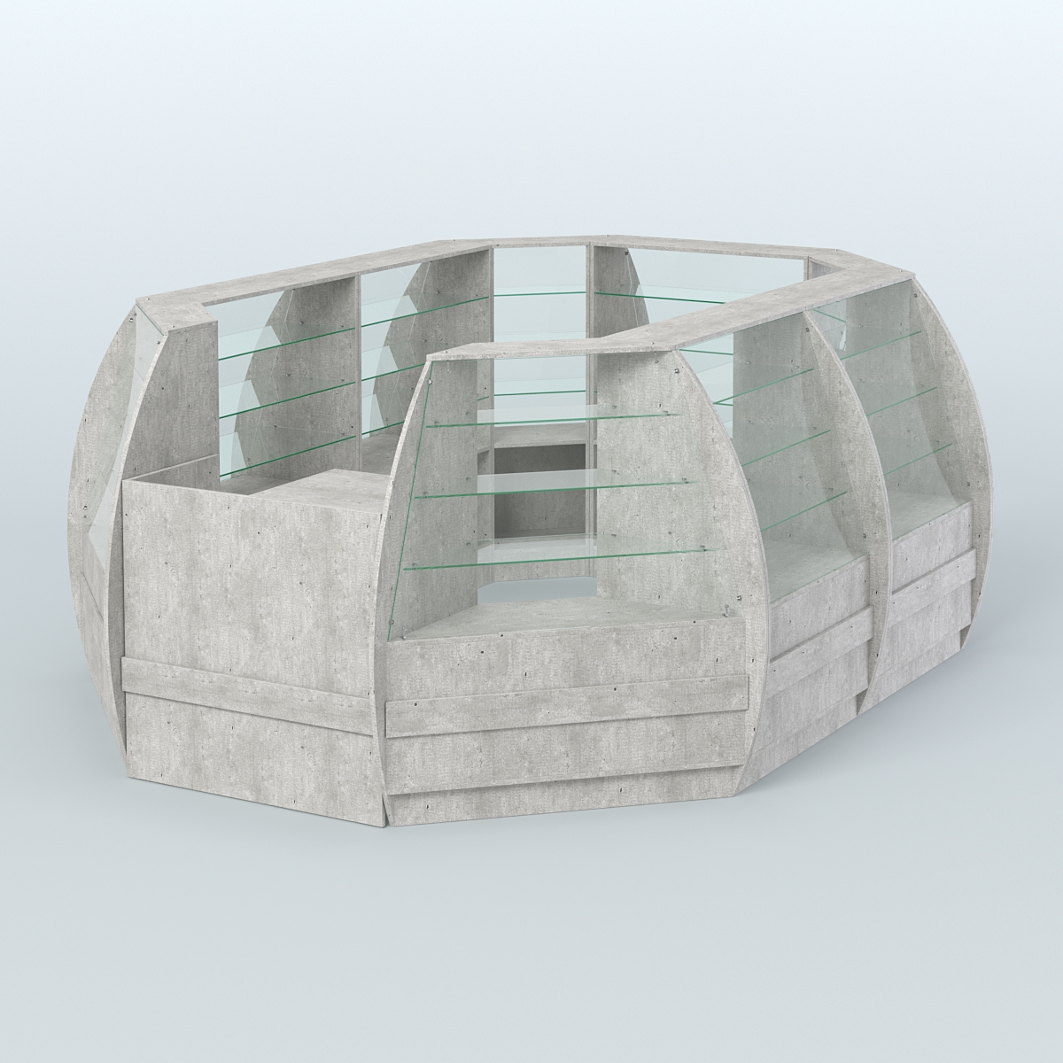 Торговый островок из стекла и дсп БРИЗ с полукруглым фасадом №2 Метрополитан Грей