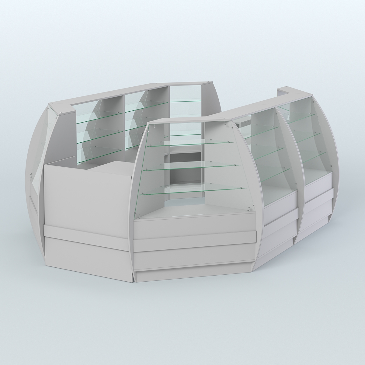 Торговый островок из стекла и дсп БРИЗ средний №3 Серый