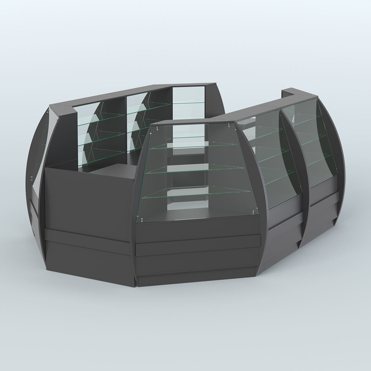Торговый островок из стекла и дсп БРИЗ средний №3 Черный