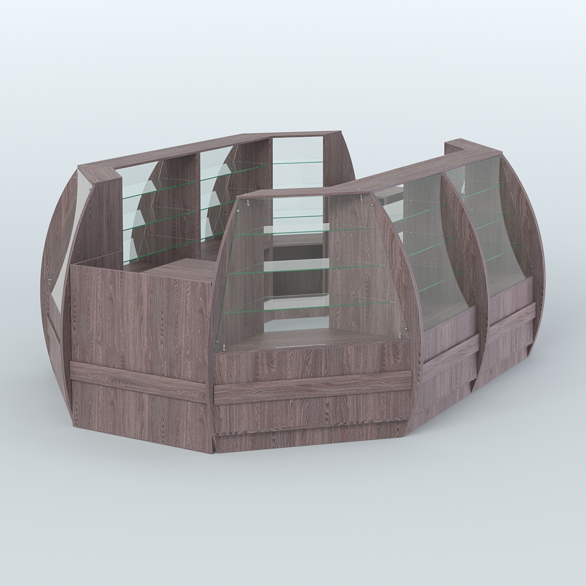 Торговый островок из стекла и дсп БРИЗ средний №3 Ясень Анкор темный