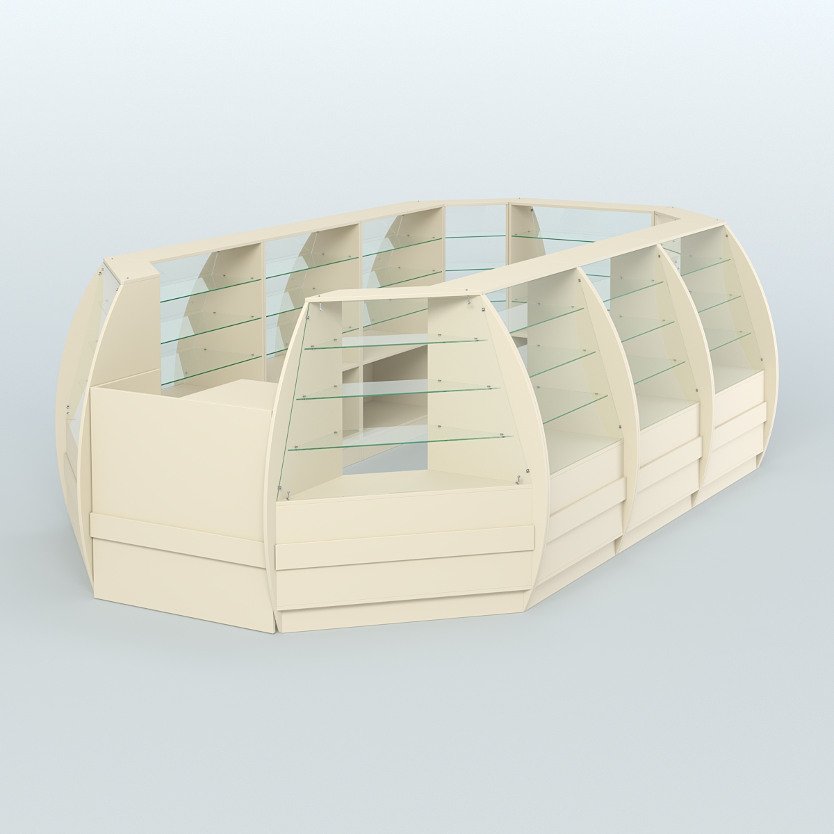 Торговый островок из стекла и дсп БРИЗ большой №4 Крем Вайс