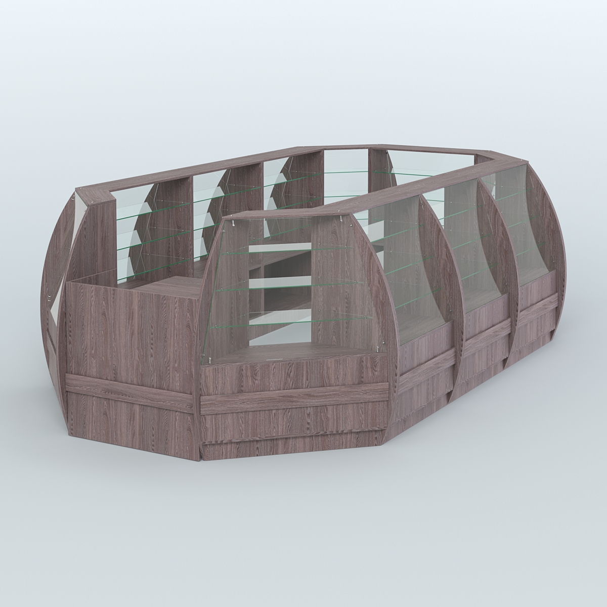 Торговый островок из стекла и дсп БРИЗ большой №4 Ясень Анкор темный