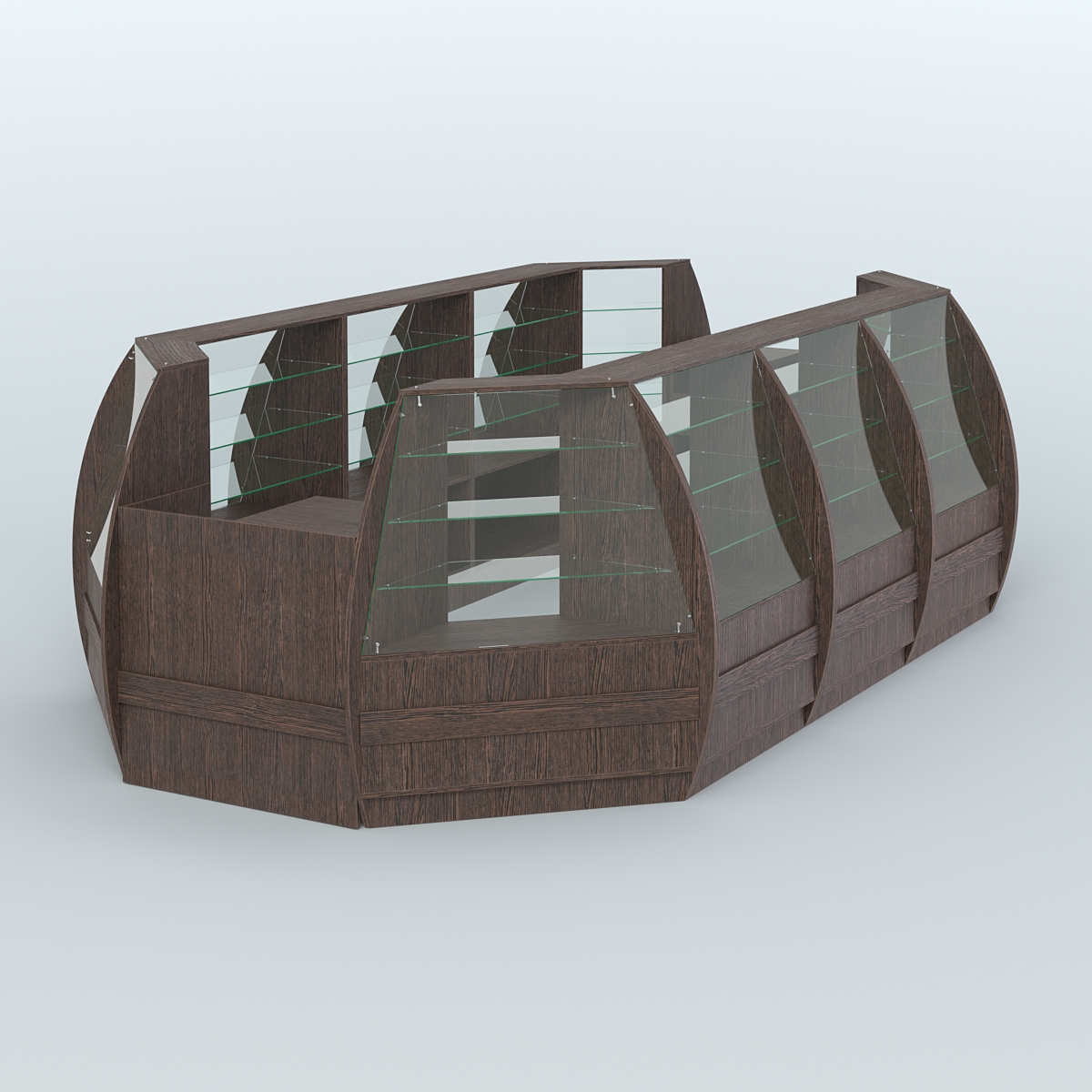 Торговый островок из стекла и дсп БРИЗ для двух продавцов №5 Дуб Венге