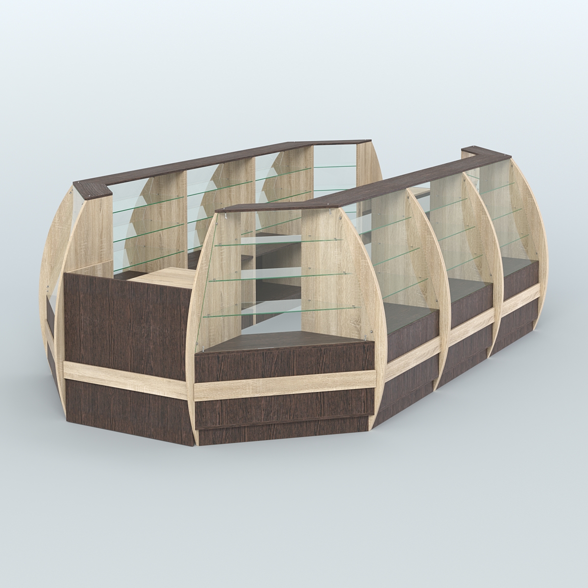 Торговый островок из стекла и дсп БРИЗ для двух продавцов №5 Дуб Сонома + Дуб Венге