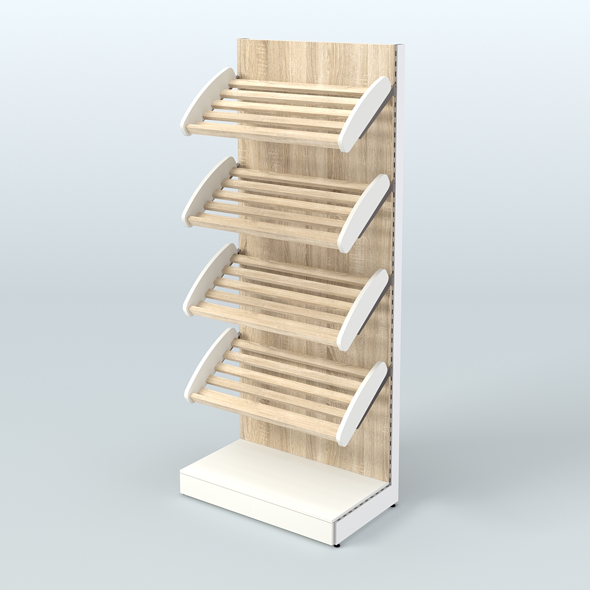 Торговый стеллаж широкий для продажи хлеба и выпечки с полками - корзинами СХ-1 Белый + Дуб Сонома