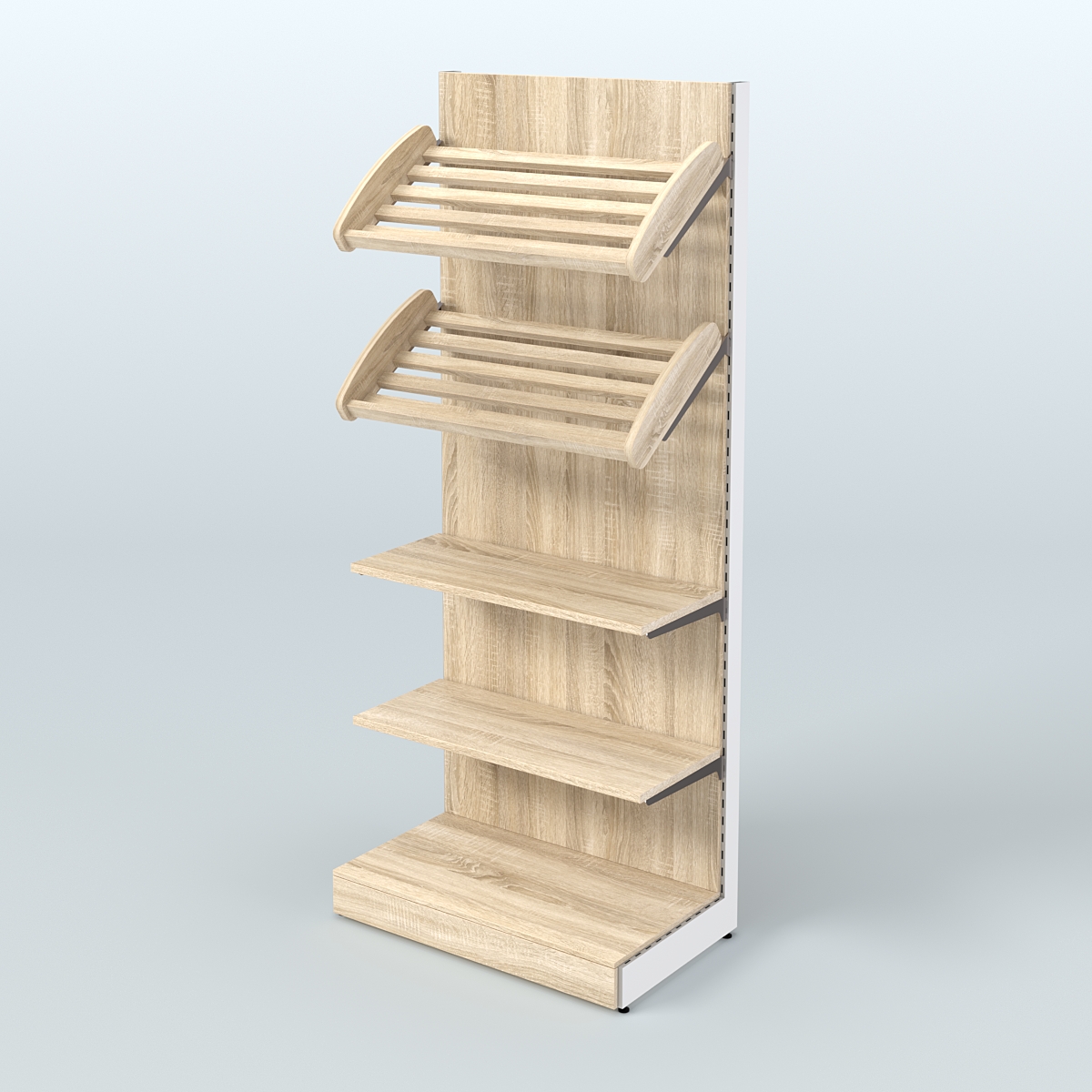 Торговый стеллаж высокий для продажи хлеба и выпечки с полками - корзинами СХ-2 Дуб сонома