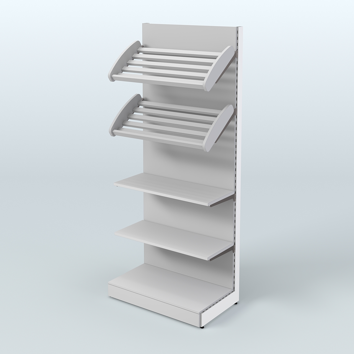 Торговый стеллаж высокий для продажи хлеба и выпечки с полками - корзинами СХ-2 Серый