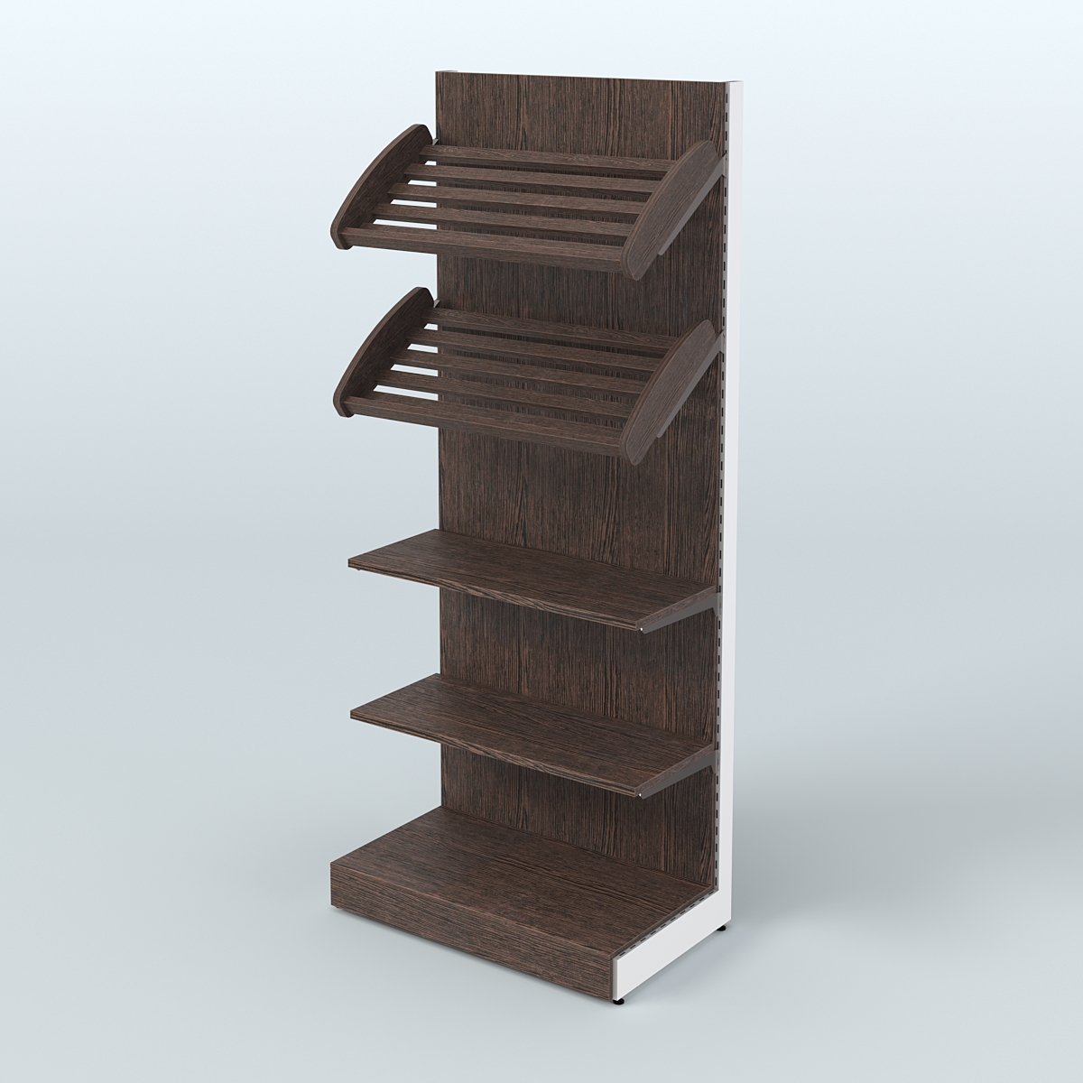 Торговый стеллаж высокий для продажи хлеба и выпечки с полками - корзинами СХ-2 Дуб Венге