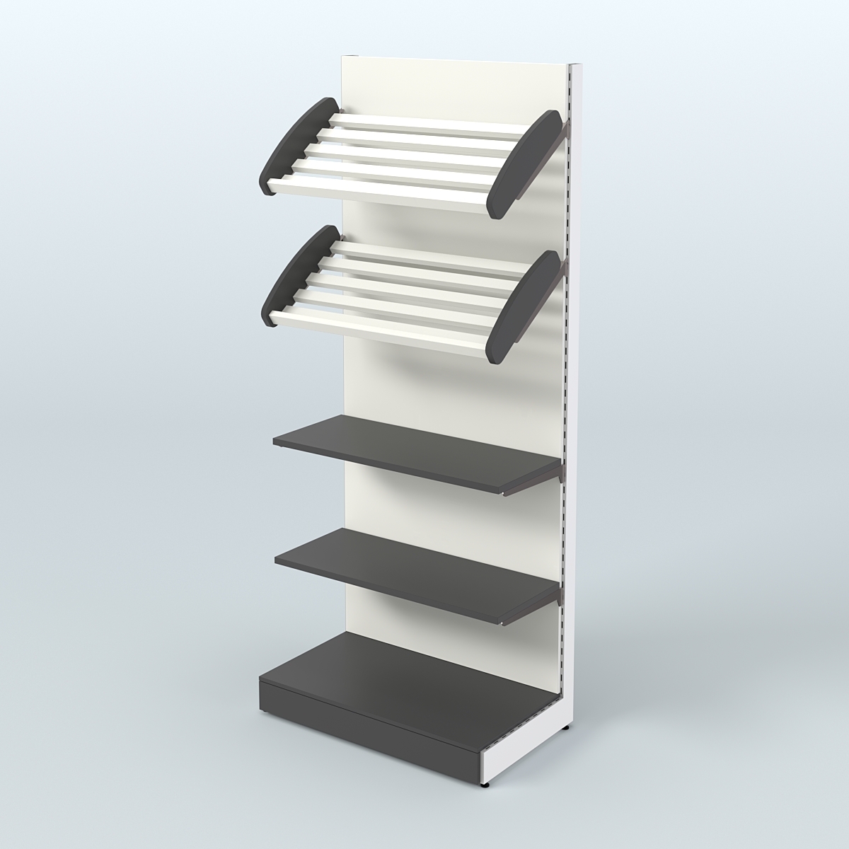 Торговый стеллаж высокий для продажи хлеба и выпечки с полками - корзинами СХ-2 Черный и Белый