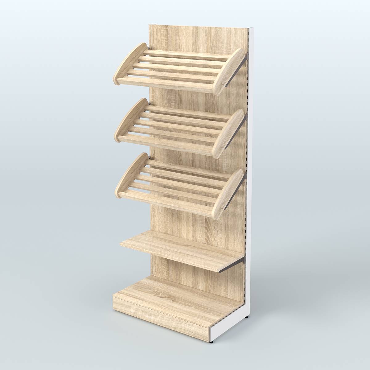 Торговый стеллаж с прямой полкой для продажи хлеба и выпечки с полками - корзинами СХ-3 Дуб сонома