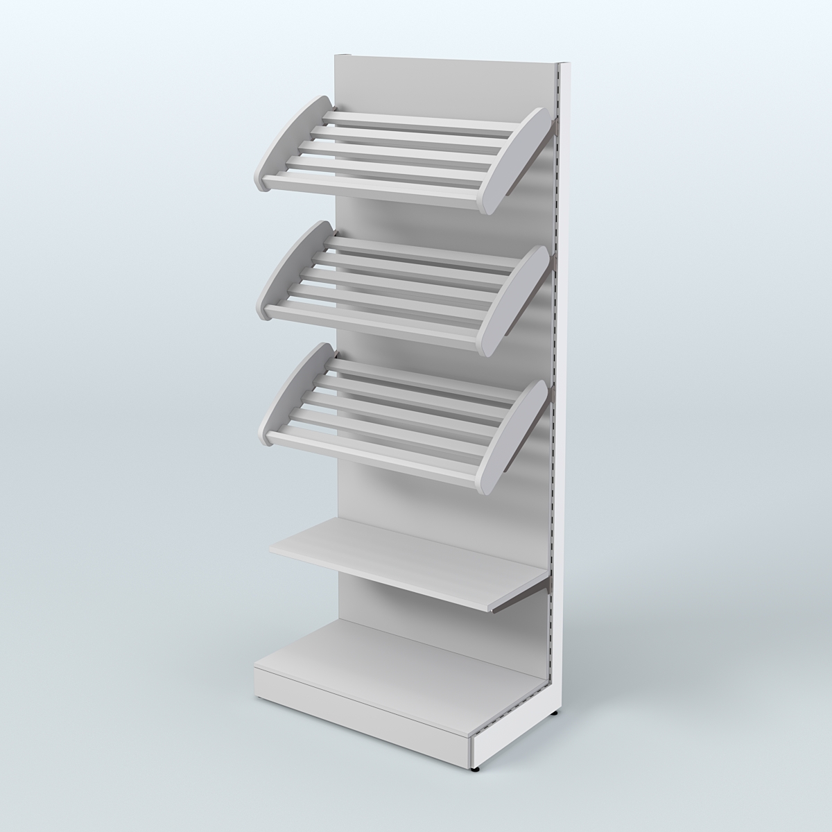 Торговый стеллаж с прямой полкой для продажи хлеба и выпечки с полками - корзинами СХ-3 Серый