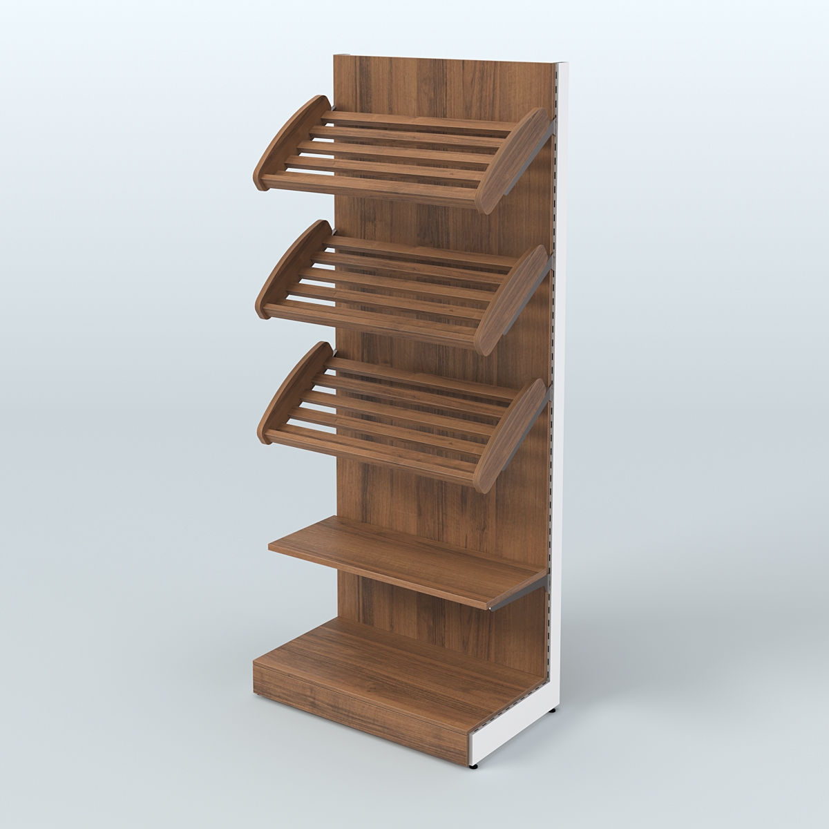 Торговый стеллаж с прямой полкой для продажи хлеба и выпечки с полками - корзинами СХ-3 Орех