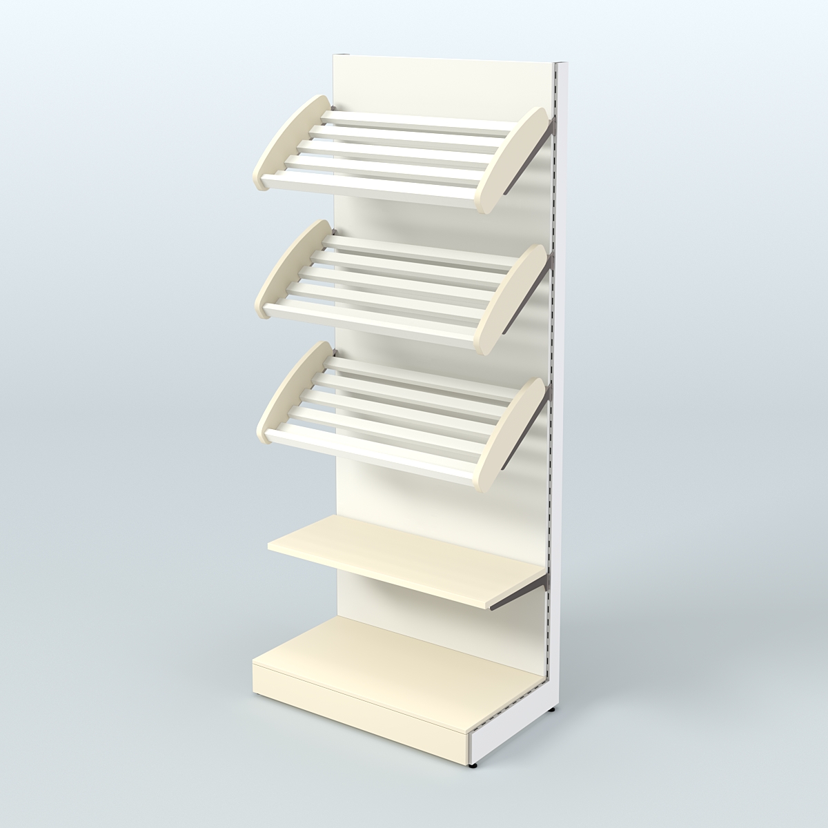 Торговый стеллаж с прямой полкой для продажи хлеба и выпечки с полками - корзинами СХ-3 Крем Вайс + Белый