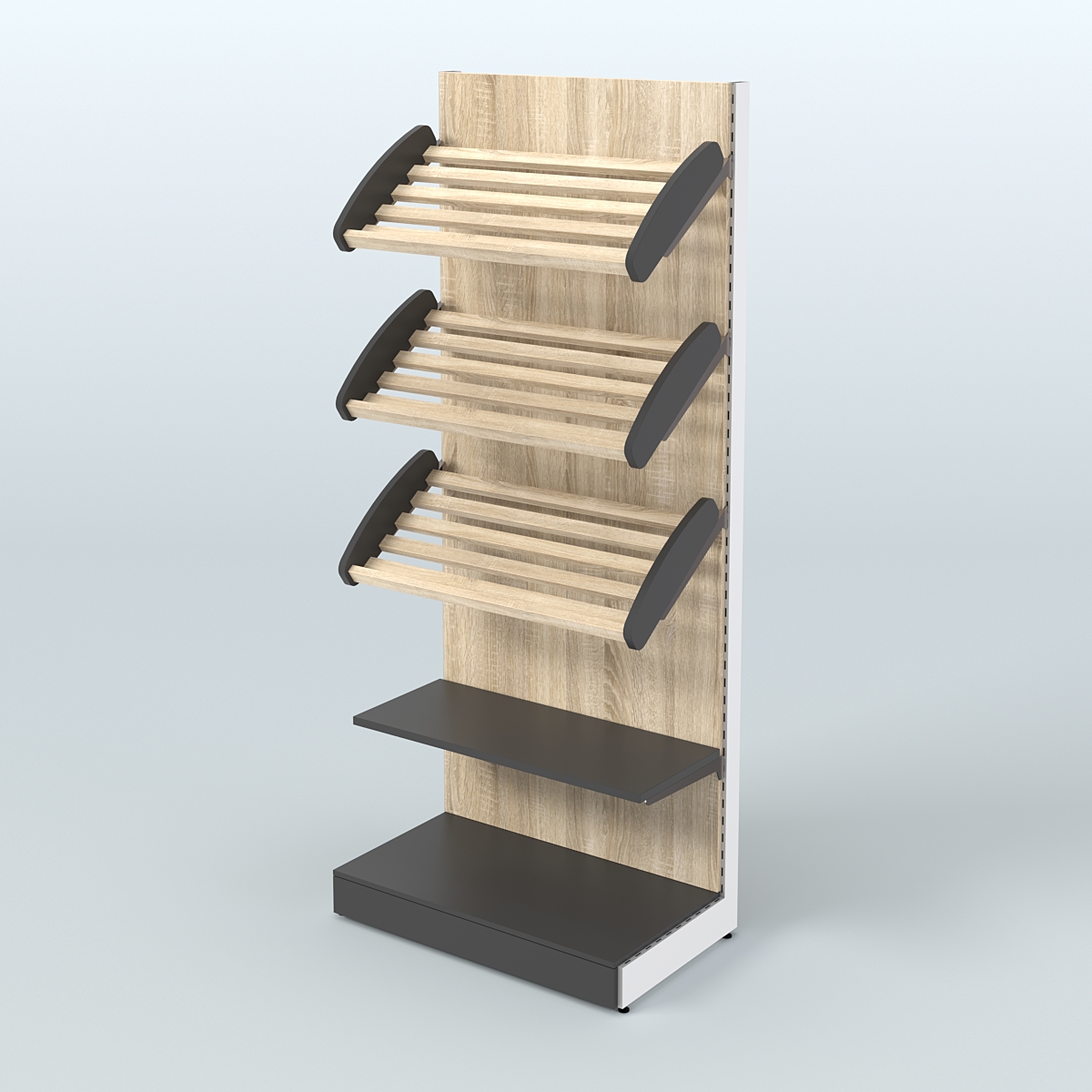 Торговый стеллаж с прямой полкой для продажи хлеба и выпечки с полками - корзинами СХ-3 Черный + Дуб Сонома