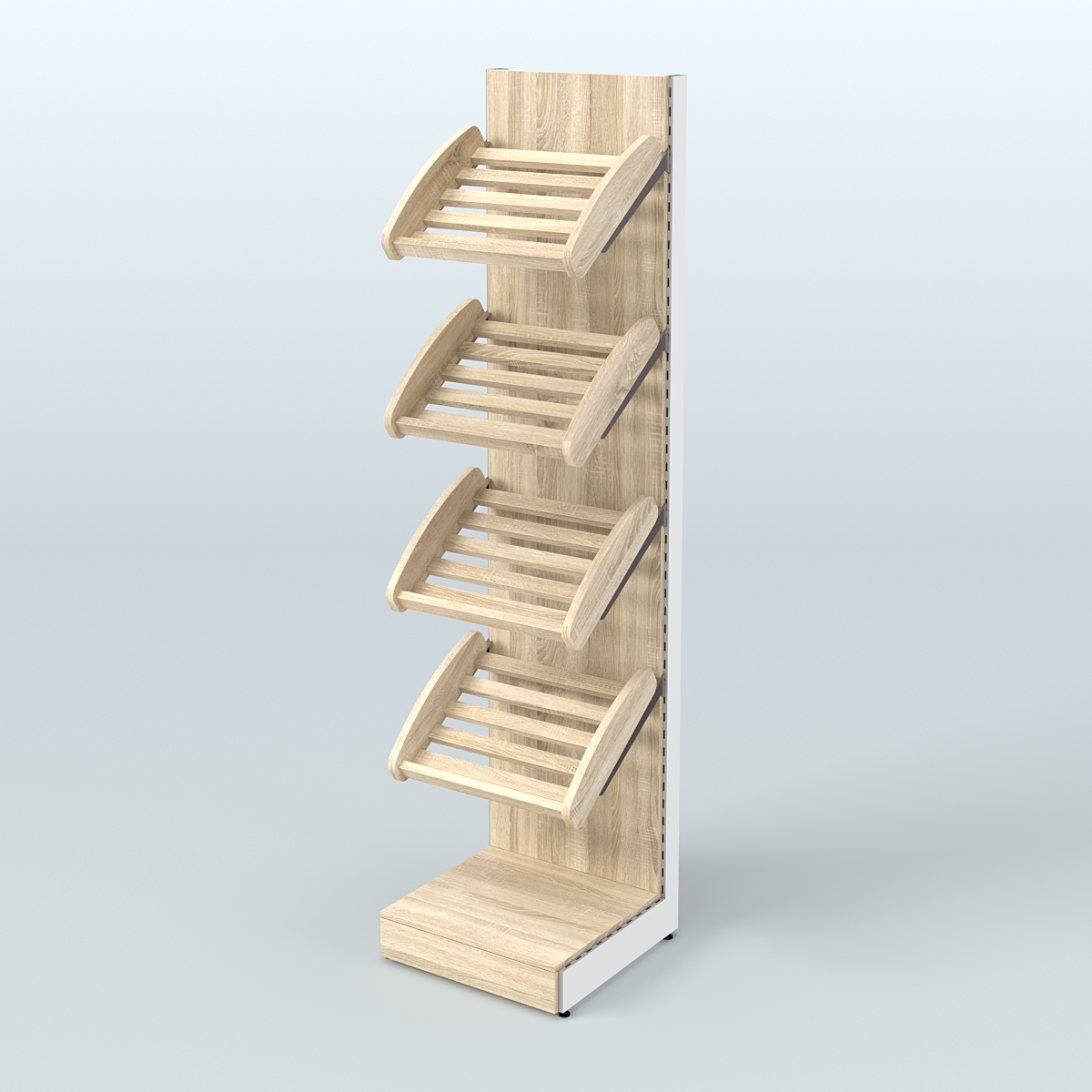 Торговый стеллаж узкий для продажи хлеба и выпечки с полками - корзинами СХ-4 Дуб сонома