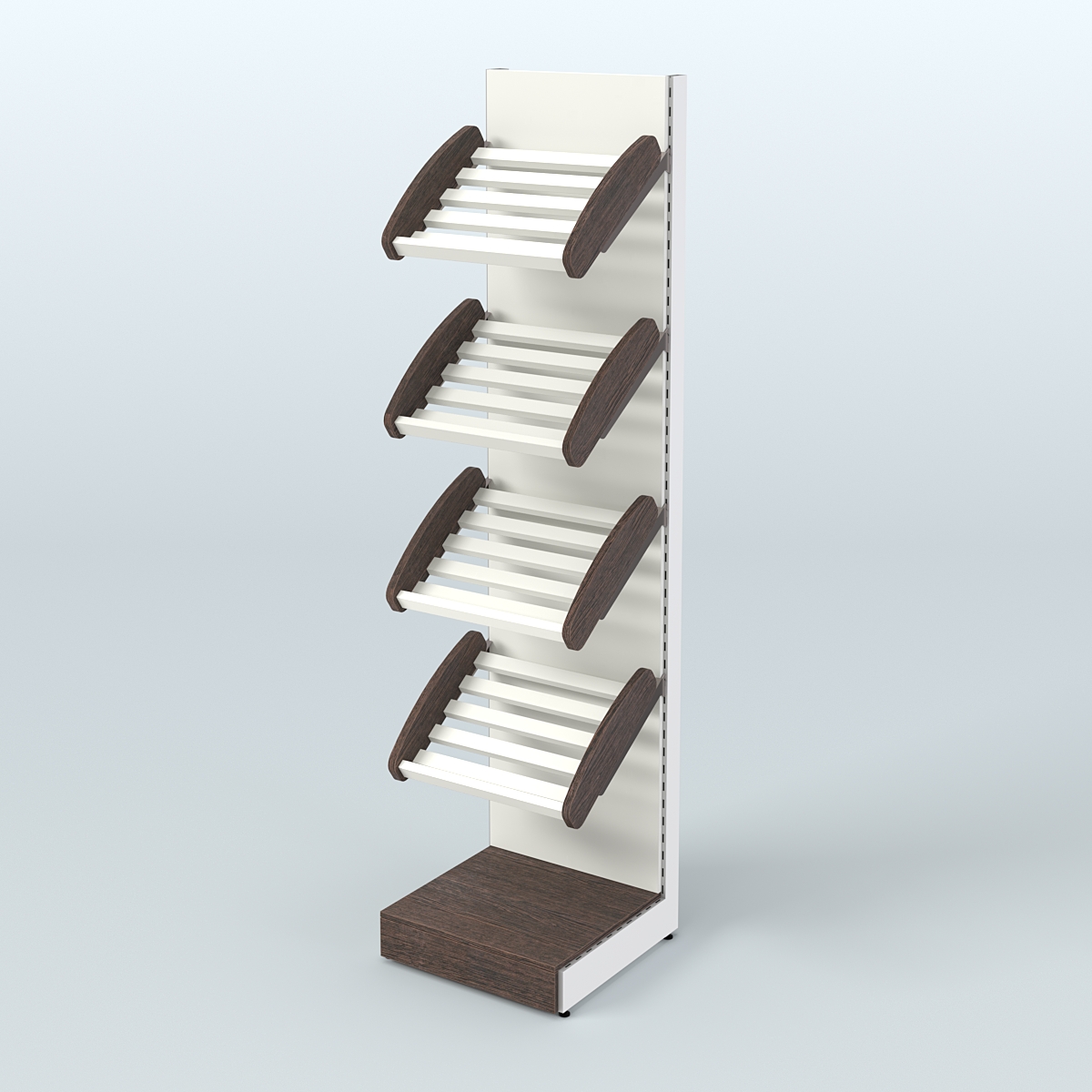 Торговый стеллаж узкий для продажи хлеба и выпечки с полками - корзинами СХ-4 Дуб Венге + Белый
